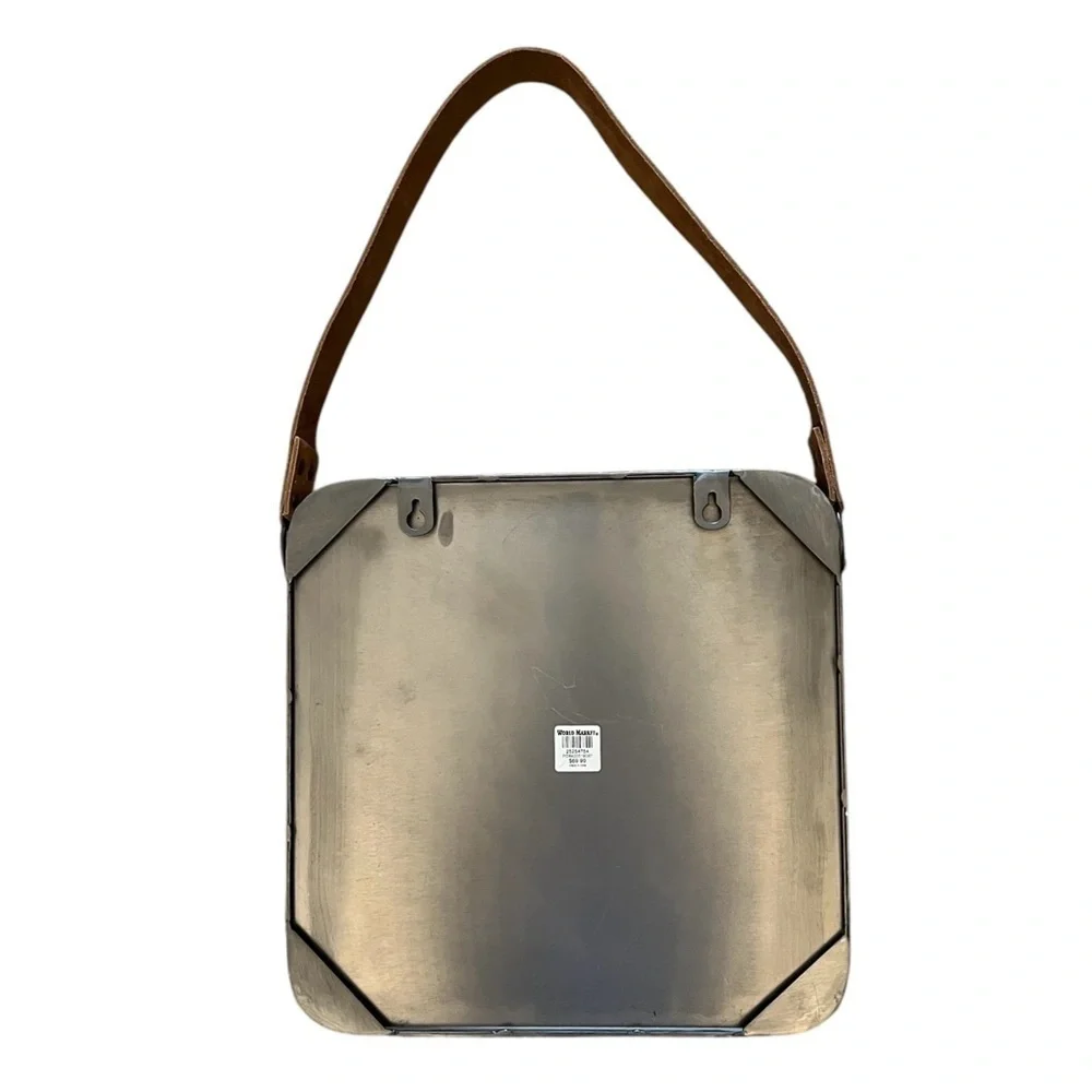 WORLD MARKET metal framed square mirror with leather strap